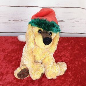 Jinglepup Plush Dog Toy With Santa Hat 2001 Nanco Yellow & Brown Polyester Fiber